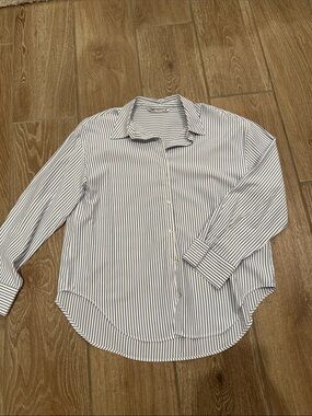 Zara White Shirt with Navy Pinstripes